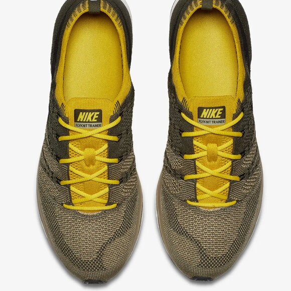 Nike Flyknit Trainer Cargo Khaki Bright Citron Size 7W, 5.5M - Picture 2 of 8